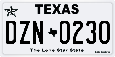 TX license plate DZN0230