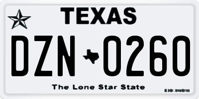 TX license plate DZN0260