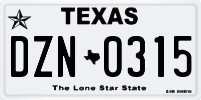 TX license plate DZN0315