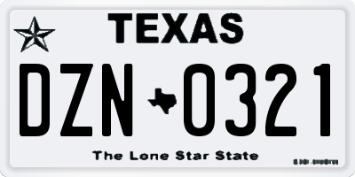 TX license plate DZN0321