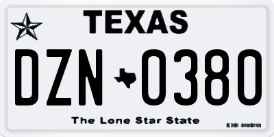 TX license plate DZN0380