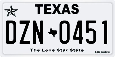 TX license plate DZN0451