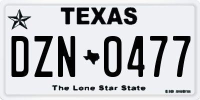 TX license plate DZN0477