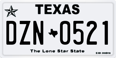 TX license plate DZN0521