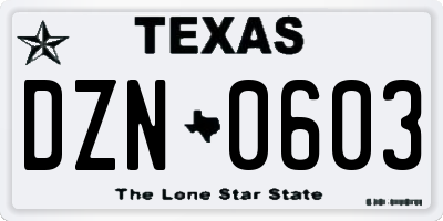 TX license plate DZN0603