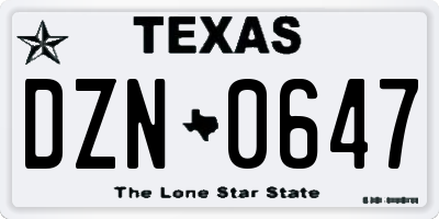 TX license plate DZN0647