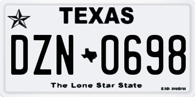 TX license plate DZN0698
