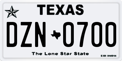 TX license plate DZN0700