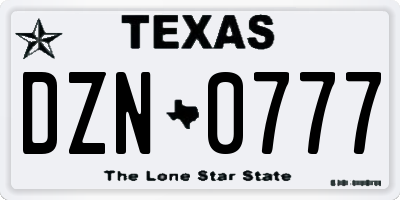TX license plate DZN0777