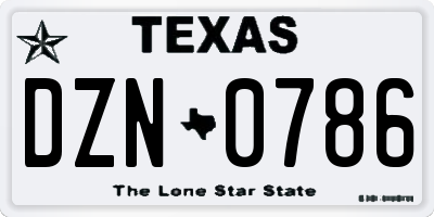 TX license plate DZN0786