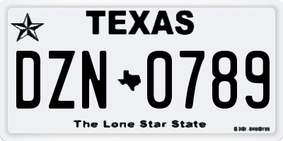 TX license plate DZN0789