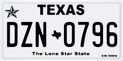 TX license plate DZN0796