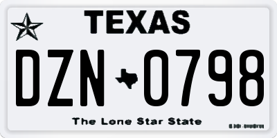 TX license plate DZN0798