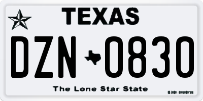 TX license plate DZN0830