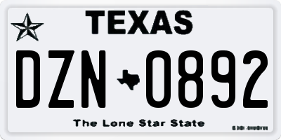 TX license plate DZN0892