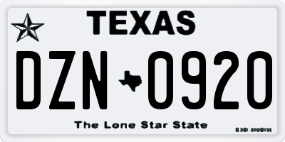 TX license plate DZN0920