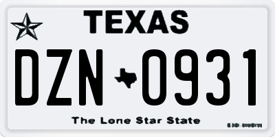 TX license plate DZN0931
