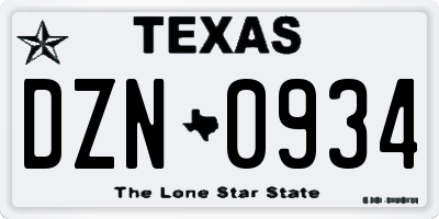 TX license plate DZN0934