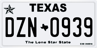 TX license plate DZN0939