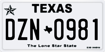 TX license plate DZN0981