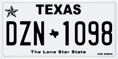 TX license plate DZN1098