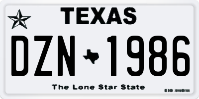 TX license plate DZN1986