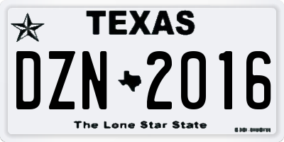 TX license plate DZN2016