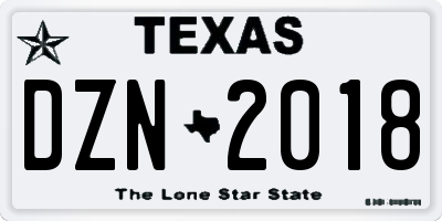 TX license plate DZN2018