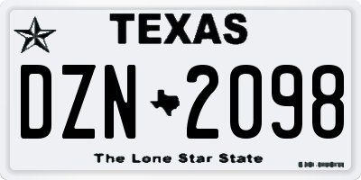 TX license plate DZN2098