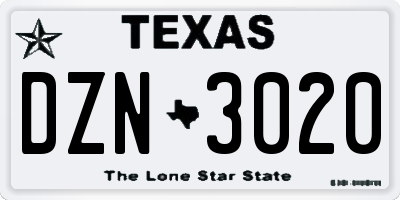 TX license plate DZN3020