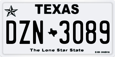 TX license plate DZN3089