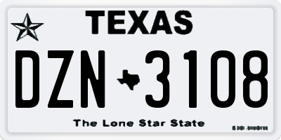 TX license plate DZN3108