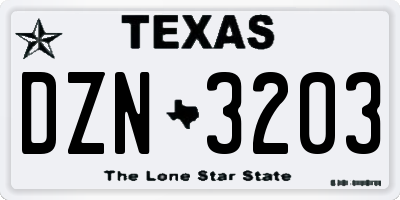 TX license plate DZN3203
