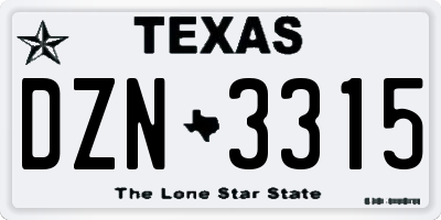 TX license plate DZN3315
