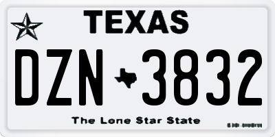 TX license plate DZN3832