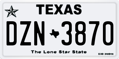 TX license plate DZN3870
