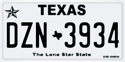 TX license plate DZN3934