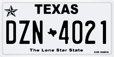 TX license plate DZN4021