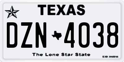 TX license plate DZN4038