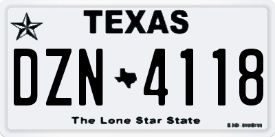 TX license plate DZN4118