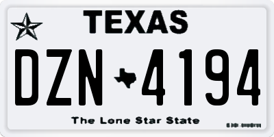 TX license plate DZN4194