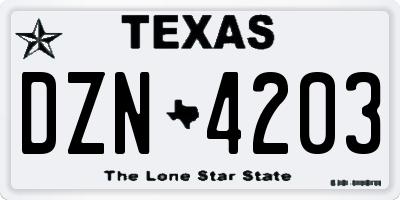 TX license plate DZN4203