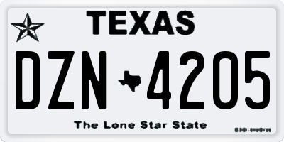 TX license plate DZN4205