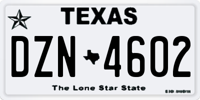 TX license plate DZN4602