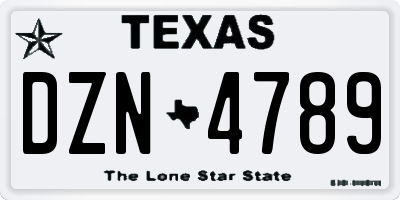 TX license plate DZN4789