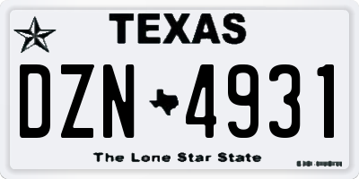 TX license plate DZN4931