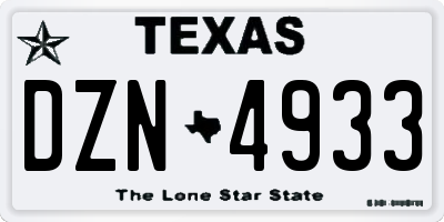 TX license plate DZN4933