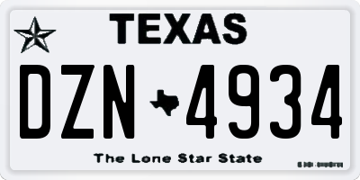 TX license plate DZN4934