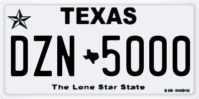 TX license plate DZN5000