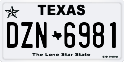 TX license plate DZN6981